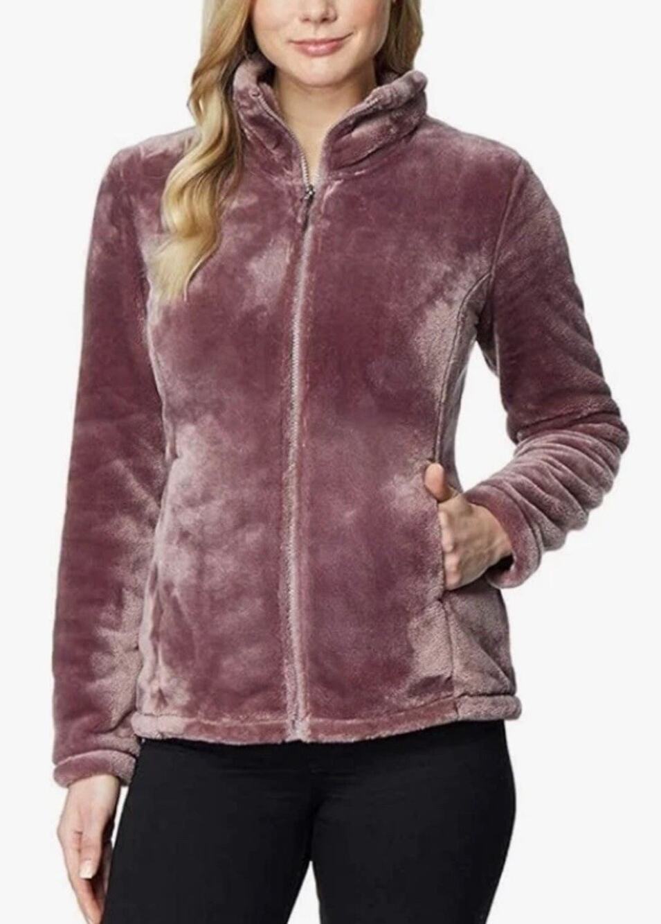 32 Degrees Faux Fur Coat Jacket Womens XL Purple Full Zip